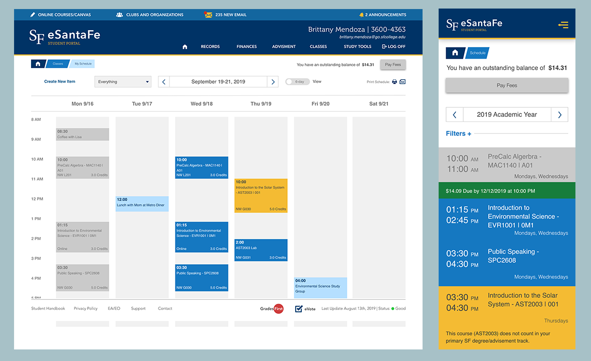 Student Scheduling Screens from eSantaFe